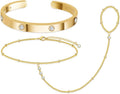 My Queen Gold Bracelets for Women 14K Gold Plated Dainty Stackable Hand Chain Bracelet Trendy Ring Chain Bangle Cuff Bracelets Adjustable Body Jewelry Set Gifts