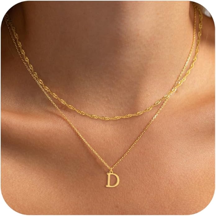 14K Gold Plated Initial Necklaces for Women Dainty Layered Letter Pendant Necklace Cute Choker Necklace Gift Trendy Stuff Personalized Jewelry Stack for Women Her