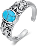 925 Sterling Silver Turquoise Adjustable Ring for Women, Vintage Bohemian Style Ring Jewelry Gifts for Mom Wife