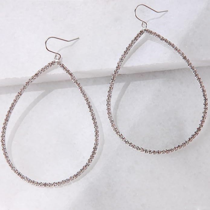 Simulated Diamond Teardrop Dangle Earrings For Women - Gold or Silver Tone with Cubic Zirconia - Hypoallergenic and Safe for Sensitive Ears