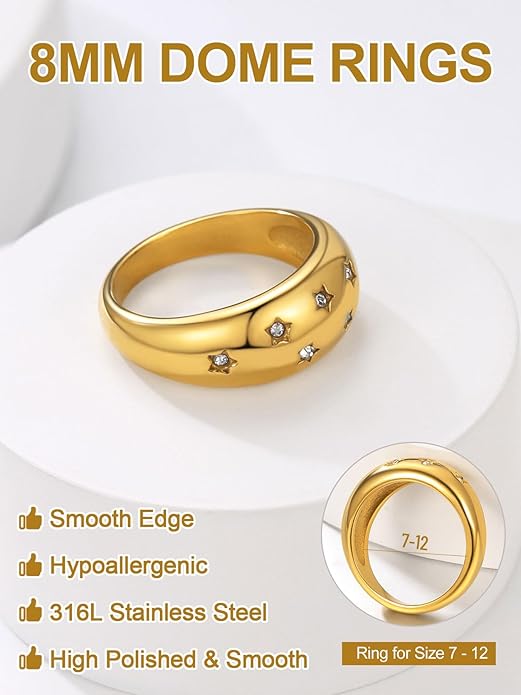 GOLDCHIC JEWELRY Chunky Dome Ring for Women, Stainless Steel Bold Stacking Croissant Statement Ring For Men (Size 7-12, Custom)