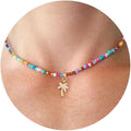 VRIUA Colorful Beaded Necklaces for Women – Summer Beach Boho Starfish, Conch, Shell, Pearl, Palm tree Pendant Necklace Jewelry