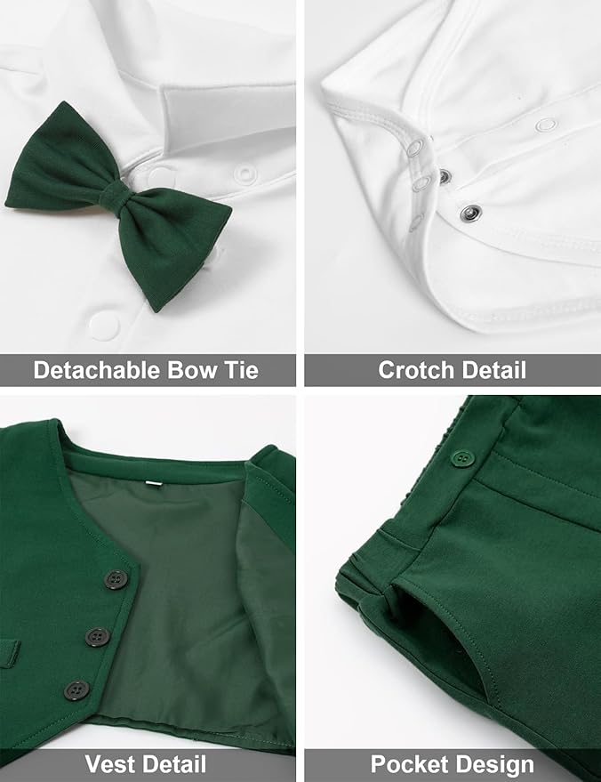 A&J DESIGN Baby Boy Suits Clothes Infant Toddler Formal Gentleman Outfits, Dress Shirt + Vest + Bow Tie + Pants Wedding Set
