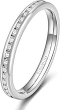 TIGRADE 2.5mm 4mm 5mm 6mm Titanium Ring Cubic Zirconia Engagement Ring Wedding Band Size 3 to 13.5