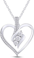 3 Stone Heart Pendant Necklace for Women in 14K Gold Over 925 Sterling Silver, Natural Diamond, Moissanite or Lab-Grown Diamond (0.25 Ct), Dainty Jewelry Gift with 18" Chain for Her Valentine’s Day