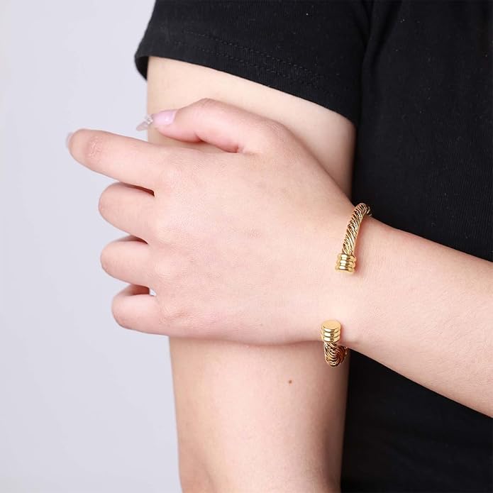 Stainless Steel Twisted Cable Wire Bracelets Adjustable Open Cuff Bangle Bracelet Vintage Jewelry Gift for Women