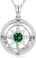Peeshow Gifts for Women Wife-Compass Birthstone Necklace Gift for Wife Birthday Wedding Anniversary Women Jewelry for Her Girlfriend S925 Sterling Silver