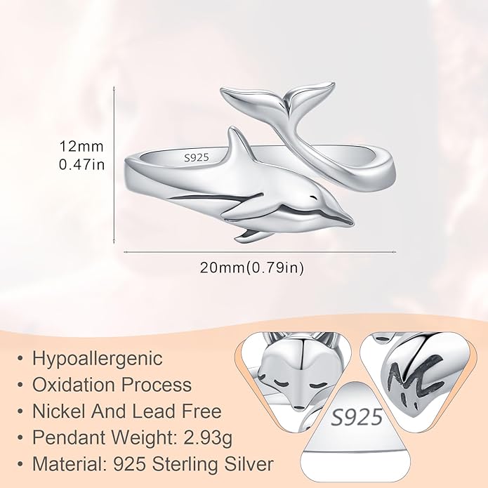 Adjustable Rings 925 Sterling Silver Jewelry Witch Hat Fox Dolphin Butterfly Dragonfly Spoon Ring Gifts for Women Men Lover Anniversary Birthday Graduation Christmas Valentine's Day Mother's Day
