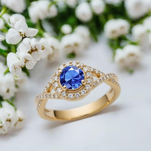 1.22 Carat (ctw) Round-Cut Halo Lab-Grown Sapphire/Lab-Grown Diamond/Moissanite Twisted Wedding Engagement Ring for Women 925 Sterling Silver/10K/14K/18K Real Gold Engagement Rings Jewelry(D Color, VVS Clarity), Size 3-14