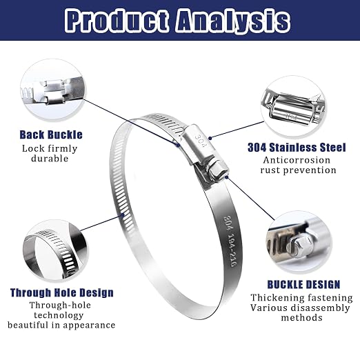6PCS Adjustable 304 Stainless Steel Duct Clamps Hose Clamp, 8 Inch and 6 Inch - Image 4