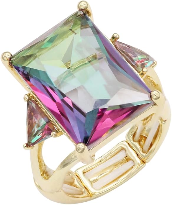 Lavencious Big Bold Radiant CZ Stones Stretch Rings for Women Size for 7-9
