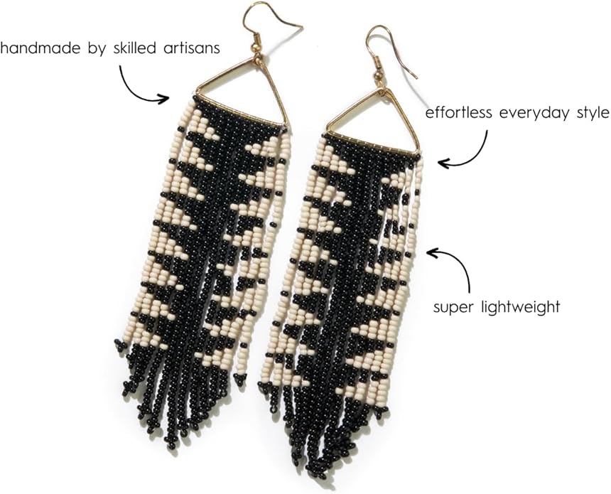 INK+ALLOY Beaded Earrings for Women Dangling, Emilie Seed Bead Long Fringe Statement Boho Earrings, Hypoallergenic Handmade Jewelry for the Modern Bohemian, 4.5-Inch