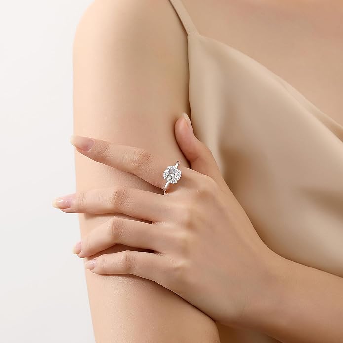 Moissanite Engagement Rings for Women,D Color VVS1 Round Cut Moissanite Ring 925 Sterling Silver Promise Rings for Her
