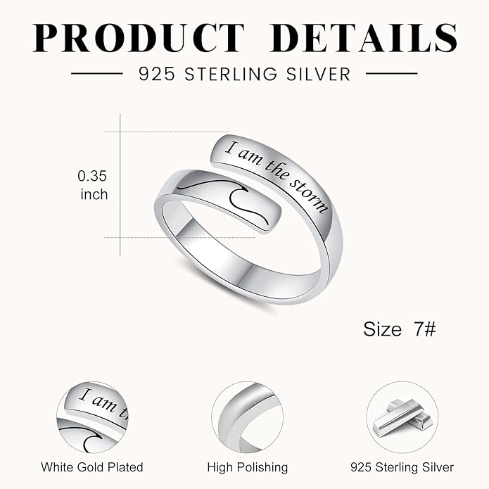 Adjustable Hope Rings 925 Sterling Silver Always with you Ring Inspirational Jewelry Encouragement Gifts for Women