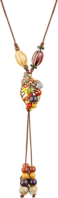 MINACHI Hippie Boho Colorful Ceramic Bead Butterfly Charm Pendant Y Necklace, Vintage Bohemian Statement Jewelry Gift for Women