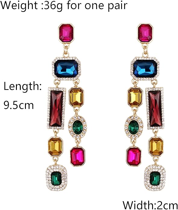 Vintage Rectangle Teardrop Chandelier Earrings, Art Deco Wedding Austrian Crystal Drop Dangle Earrings for Women Party Prom
