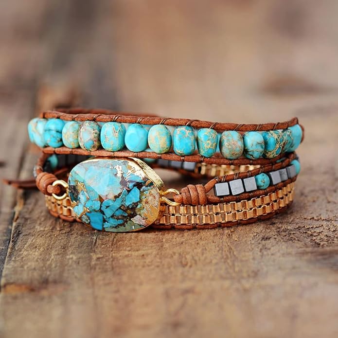ZOSOJONA Women Wrap Bracelets Boho Natural Stone Jasper Turquoises Strand Bracelet Jewelry Collection