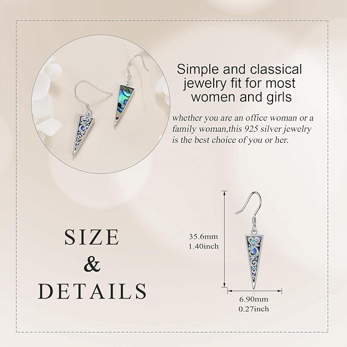 Abalone Shell Dangle Drop Earrings for Women 925 Sterling Silver Filigree Bohemian Earrings Jewelry Gift