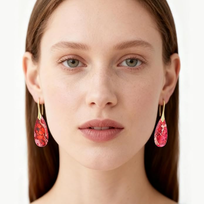 Bohemian Chic Emperor Stone Dangle Earrings for Women - Healing Crystal Drop Earrings with Gold-Plated Fishhooks, Artistic Free-Spirited Gift for Valentine‘s Day or Everyday Wear