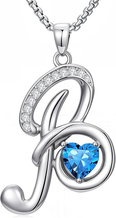 Valentines Day Gifts for Women Alphabet A to Z Initial Birthstone Pendant Necklaces for Women - 18k White Gold Plated Personalized Name Jewelry Valentine Mothers Day Birthday Gifts for Women Her Girlfriend