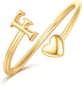 Initial Rings for Women Girls - Valentines Day Gifts for Her, Adjustable Rings for Women Non Tarnish Letter A-Z Dainty Heart Ring Teen Girls Gifts Trendy Stuff Personalized Jewelry Gift
