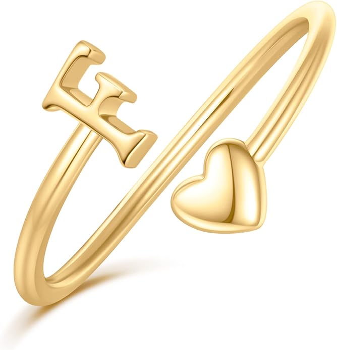 Initial Rings for Women Girls - Valentines Day Gifts for Her, Adjustable Rings for Women Non Tarnish Letter A-Z Dainty Heart Ring Teen Girls Gifts Trendy Stuff Personalized Jewelry Gift