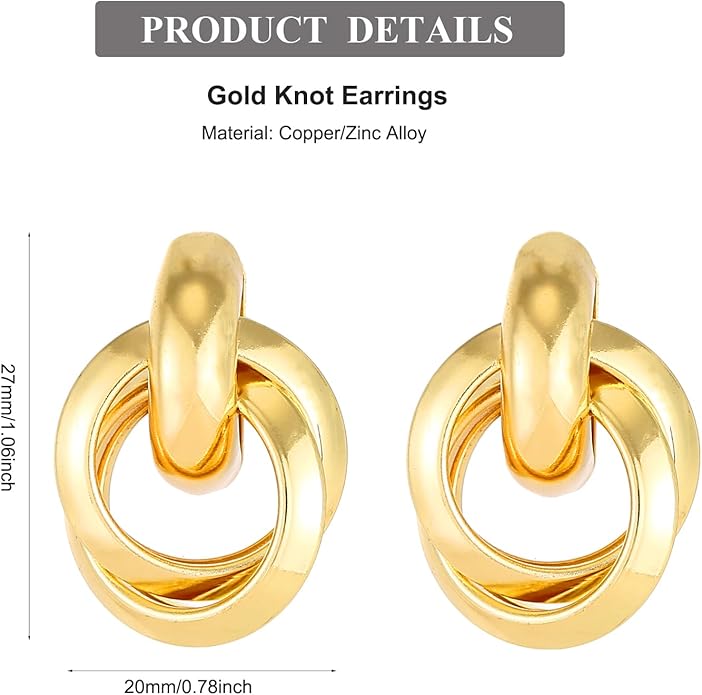 14K Gold Plated Knot Earrings for Women Gold Silver Earrings Heart Link Drop Dangle Earring Chunky Golden Knotted Statement Jewelry