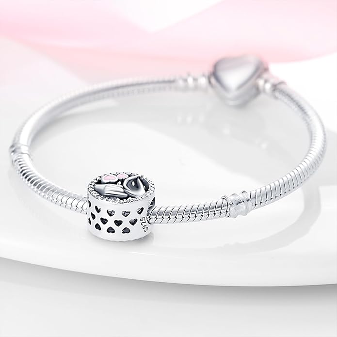 Charm Beads for Women, S925 Sterling Silver Dangle Charm Beads for European Charm Bracelet & Snake Chain Bracelets, Love Family Friendship Butterfly Pet Flower Designs, Gift Box Included