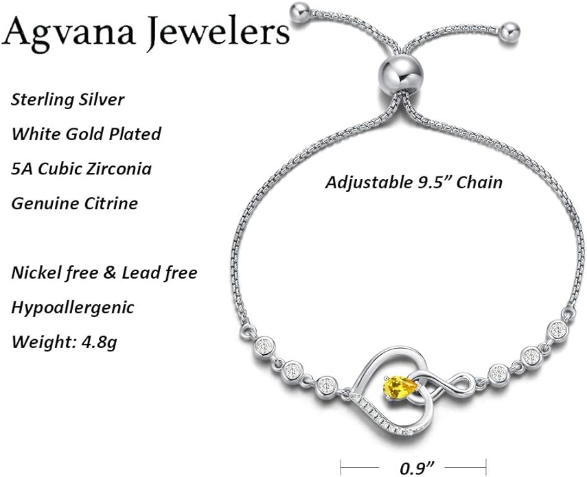 AGVANA Valentines Day Gifts Heart Birthstone Bracelets for Women Sterling Silver Genuine or Created Gemstone Tennis Bracelet Infinity Love Jewelry Anniversary Birthday Gifts for Wife Mom Women
