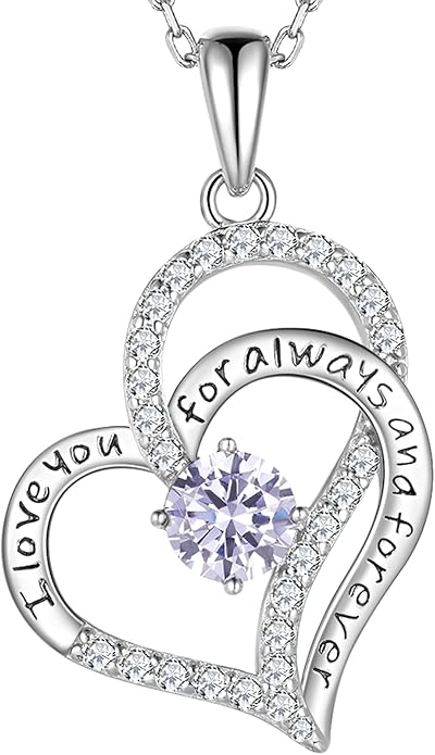 Birthday Gifts Double Heart Birthstone Necklace for Women, S925 Sterling Silver Pendant Necklace Jewelry for Her Mother Mom Wife Girlfriend
