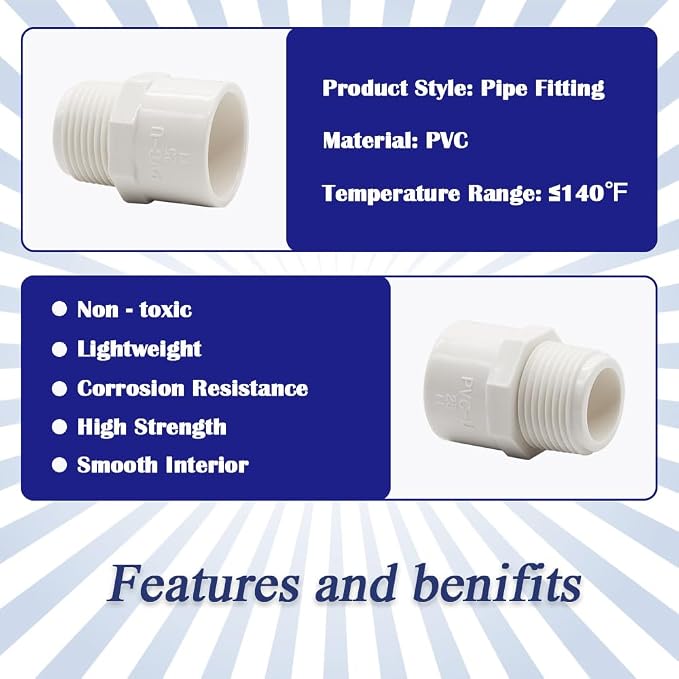 2PCS 1-1/2 Inch Male Thread White PVC Fittings 2-Way PVC Pipe Coupling Adapter - Image 3