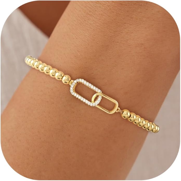 Valentines Day Gifts for Women Her - Beaded Stretch Handmade Ball Bracelets Cute Charm Bracelet Dainty Stackable Cross Heart Bow Wave CZ Jewelry Gifts Trendy Stuff
