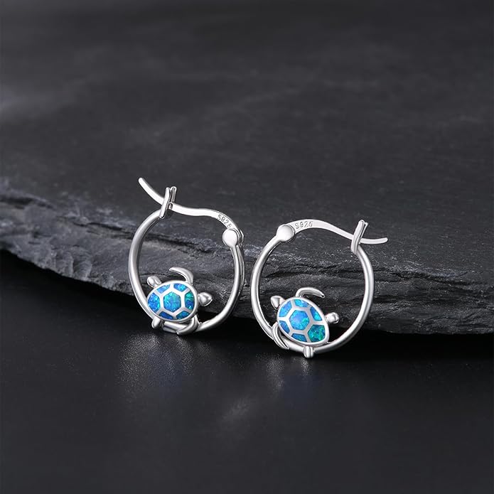 Turtle Earrings for Women S925 Sterling Silver Hawaii Blue Opal Sea Starfish Dangle Earring Tortoise Drop Animal Statement Ocean Summer Beach Vacation Jewelry Mothers Day Christmas Gift