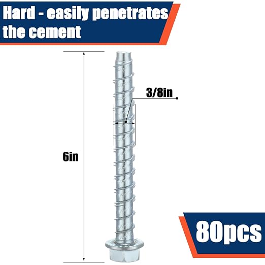 Tandefio 40 Pack 3/8 x 6 Concrete Anchors and Screw Kits Galvanized | Large - Image 2