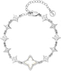 Cicy Bell Womens 18k Gold Plated White Shell Cubic Zirconia Square Cross Adjustable Chain Link Bracelets 6.69" with 2" Extender