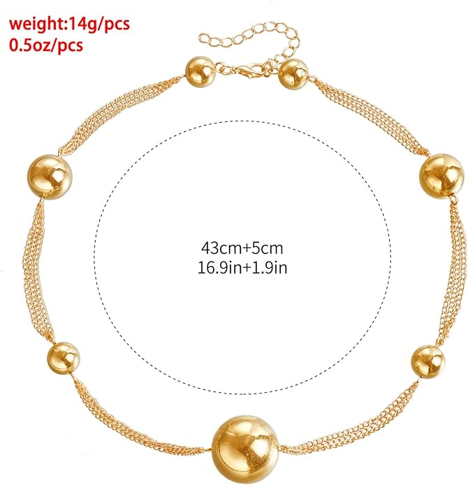 Chunky Gold Beads Necklaces for Women,Vintage Exaggeration Necklace Statement Punk Big Thick Beaded Necklace Fashion Classic Jewelry