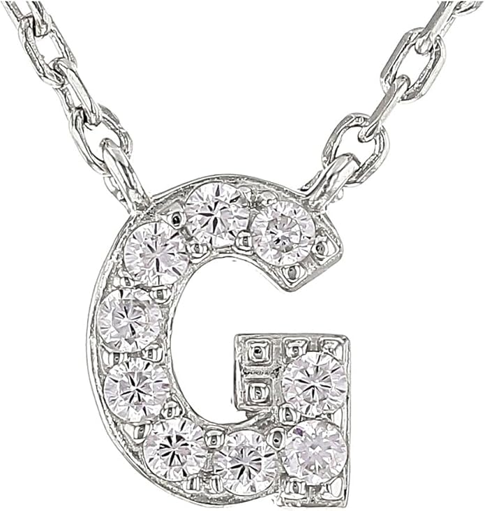JTV Sterling Silver Initial Necklace for Women, 0.13 CTW White Cubic Zirconia Letter Pendant, Rhodium-Plated, Personalized Monogram Jewelry, Gift Box Included, 18”