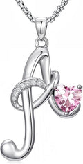 Valentines Day Gifts for Women Alphabet A to Z Initial Birthstone Pendant Necklaces for Women - 18k White Gold Plated Personalized Name Jewelry Valentine Mothers Day Birthday Gifts for Women Her Girlfriend