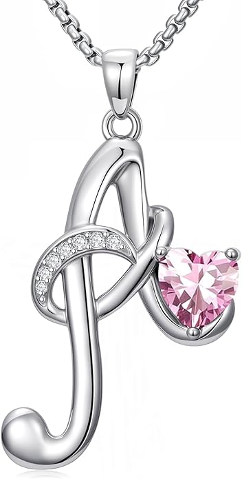 Valentines Day Gifts for Women Alphabet A to Z Initial Birthstone Pendant Necklaces for Women - 18k White Gold Plated Personalized Name Jewelry Valentine Mothers Day Birthday Gifts for Women Her Girlfriend