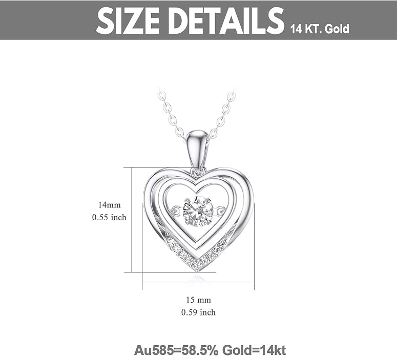 14k Gold Created Moissanite Heart Pendant Necklace for Women, Real Gold Anniversary Jewelry for Wife, Gifts for Her, 16-18 Inch