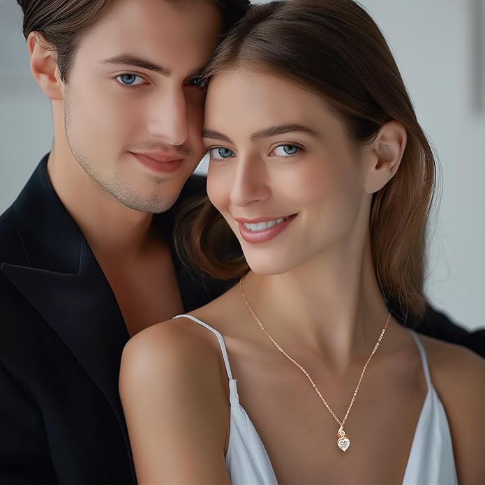 ANDSO Valentine's Day Gift Moissanite Heart Pendant Necklaces for Women, 925 Sterling Silver Necklace with Birthstone, Ideal Anniversary Present or Birthday Jewelry Gifts for Mom Wife Her Girlfriend