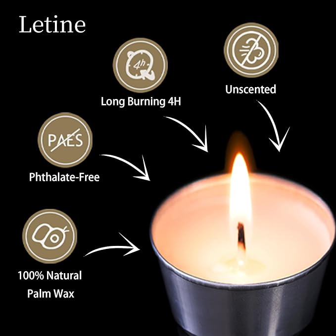 Letine 12-Pack Unscented Tea Light Candles & Glass Votive Holder, Long-Lasting - Image 5