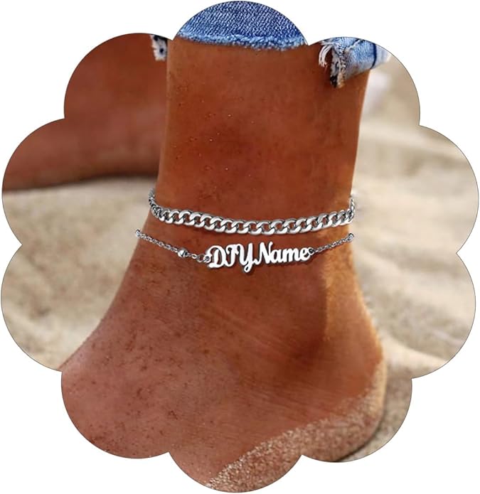 FindChic Custom Ankle Bracelets for Women, Stainless Steel Figaro/Cuban/Wheat/Rope/Herringbone Chain Anklets, Beach Foot Jewelry 8.5''-10.5'' Adjustable & Waterproof, with Gift Box