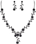 BriLove Women's Wedding Jewelry Leaf Cluster Flower Crystal Dangle Earrings Pendant Necklace Set for Bridal