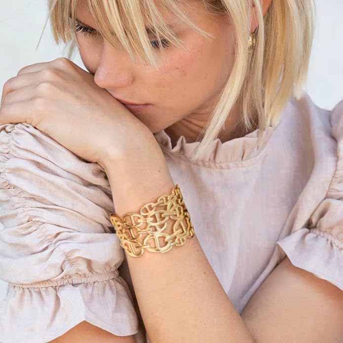 POTESSA 18K Gold Plated Cuff Bracelets Adjustable Dainty Bangle Handemade Jewelry for Women