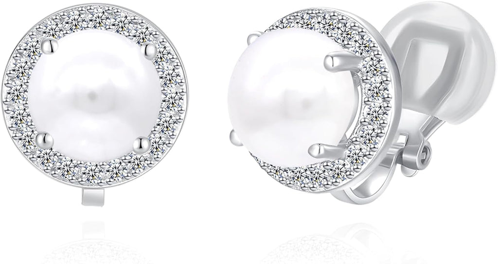 YOQUCOL 8MM Cubic Zirconia Crystal Clip On Stud Earrings Round Non Pierced Earrings for Women