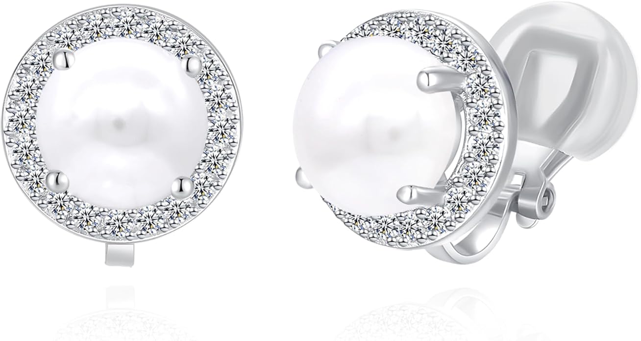 YOQUCOL 8MM Cubic Zirconia Crystal Clip On Stud Earrings Round Non Pierced Earrings for Women