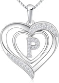RIVIKO Heart Initial Necklace for Women, 925 Sterling Silver Letter Pendant,Personalized Charm Alphabet Jewelry Valentines Mother's Day Anniversary Christmas Birthday Gifts for Women Her Mom Wife