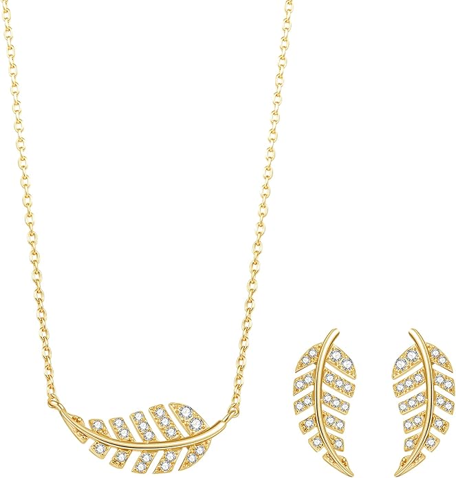 COBI Jewelry Set for Women, 18K Gold & Rhodium Plated CZ Necklace & Earrings, Clover Halo Infinity Solitaire Feather Designs, Dainty Crystal Pendant Sets, Trendy Fashion Gifts for Her