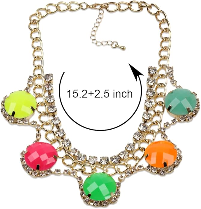 Colorful Round Pendant Necklace for Women Gold Color Chain Glass Crystal Rhinestone Bead Statement Ladies Metal Alloy Jewelry